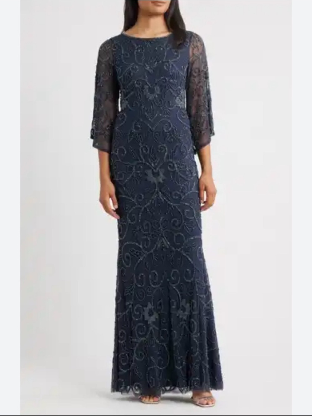 Nordstrom Navy Beaded Long Sleeve Maxi Dress